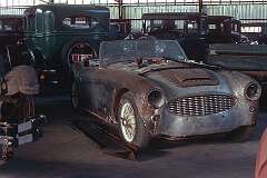An Austin Healey 100-Six of 1957, due for restoration in the Pioneer Settlement Open Air Museum in Swan Hill, Victoria, Australia, 1975.