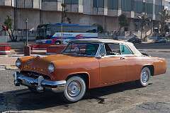 A 1953 Lincoln convertible, on the Malecón, in Vedado, a neighbourhood in Havana, Cuba.