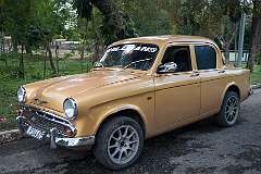 A well-preserved 1959 Hillman Minx, with (non-standard) mag wheels and disk brakes, in Vista Alegre, near Santiago de Cuba, 2016.