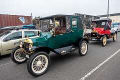 Two vintage Ford T cars join other cars to get onto the “Spirit of Tasmania” ferry from Devonport to Geelong, Victoria, Australia, 2024.