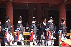 Seoul, Korea, 2014 - The Confucian Royal Ancestral Memorial Rite, the Jongmyo Jerye ceremony, at the Joseon Dynasty Royal Ancestral Shrine.