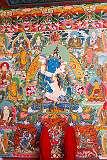 Wall painting in the main assembly hall at Khinmey Nyingma Monastery; it&nbsp; is covered with fantastic, brightly coloured murals of hundreds of deities.