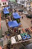 View to a market along the main street in Kohima, from the Crescent International Hotel.