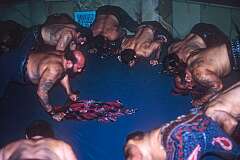 Men doing “shena”, push-ups at Zurkhaneh, the traditional gymnasium of urban Persia and adjacent lands.
