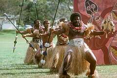 Townsville, Queensland, Australia, 1988 - A warrior dance from Fiji, at the Festival of Pacific Arts.