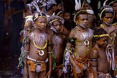 Liluta, Trobriand Islands, Papua New Guinea, 1988 - Boys waiting to dance at the Independence celebrations.
