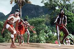 Rarotonga, Cook Islands, 1992 - The “Kunjal” traditional dance group from north Queensland at the Festival of Pacific Arts.