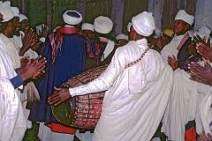 Zege, Amhara, Ethiopia, 1973 - Priests and monks at the Festival of the Virgin Mary, Ura Kidhane Mihret monastery.