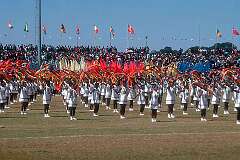 Lobamba, Eswatini, 1974 - Swazi girl scouts at the Swaziland Independence celebrations.
