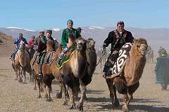 Sagsai, Bayan Ölgii, Mongolia, 2011 - Kazakh camel riders at the Altai Eagle Festival.