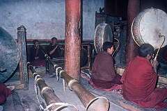 Hemis Gompa, Ladakh, India, 1979 - “Duncheng” horns and drums in a Buddhist monastery.