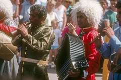 Strážnice, Morava, Czechia, 1989 - Musicians from Azerbaijan with (from left) a zurna, accordion and balaban.