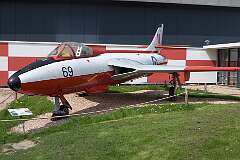 A Hawker Hunter, the first jet fighter of the Royal Dutch Air Force capable of supersonic flight.