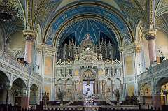 Szeged, Hungary, 2018 - Interior of the Új Zsinagóga, the Szeged Synagogue with its 48.5 metre tall domed ceiling.