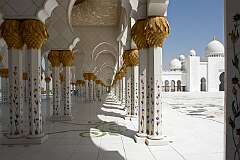 Abu Dhabi, United Arab Emirates, 2008 - The colonnade along the courtyard of the Sheikh Zayed Bin Sultan Al Nahyan Mosque.