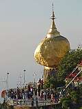 Kyaiktiyo, Mon State, Myanmar, 2006 - The Golden Rock stupa, atop a large boulder, covered in gold leaf.