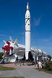 The Explorer 1/Juno, the combination that launched the first American satellite on 31 January 1958; behind it is the Saturn V three-stage rocket assembly.