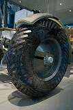 One of the wheels of a Lunar Roving Vehicle (LRV), popularly known as "moon buggy" a battery-powered four-wheeled rover.