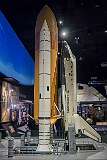 A model of the Space Shuttle Columbia, the first space-rated orbiter in NASA's Space Shuttle fleet, with fuel tank and boosters.