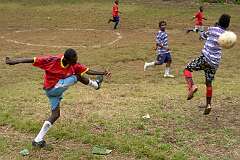 Telina, New Georgia, Solomon Islands, 2009 - A football match on north Vangunu Island, Marovo Lagoon.