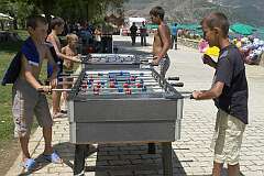 Pogradeci, Albania, 2007 - Playing table football, along Lake Ohrid.