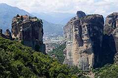 Meteora, Thessaly, Greece - Moni Agias Triados, the Holy Monastery of Holy Trinity, operated from the 14th century.