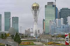 Astana, Kazakhstan - Along Nurzhol Boulevard, with the 97 metre high Bayterek Monument.