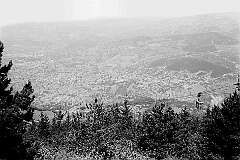 Sarajevo, Bosnia - View over the city from Trebević mountain 1,627 metres above sea level, with the žičara, the cable car.